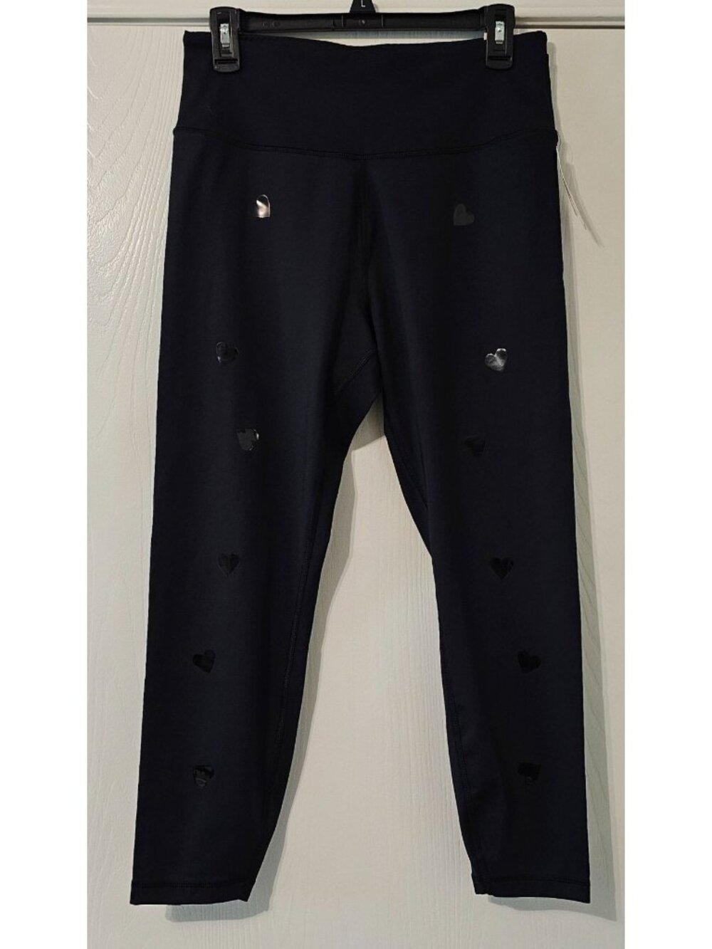 NWT Victorias Secret Black Heart-Print Hi-Waist 7/8 Leggings L Athleisure Whimsy